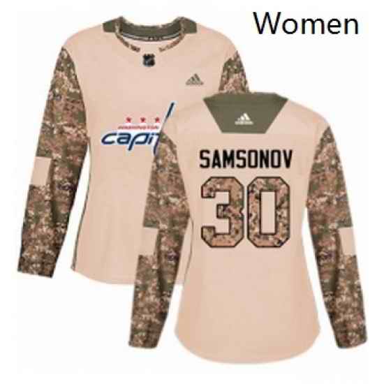Womens Adidas Washington Capitals 30 Ilya Samsonov Authentic Camo Veterans Day Practice NHL Jersey